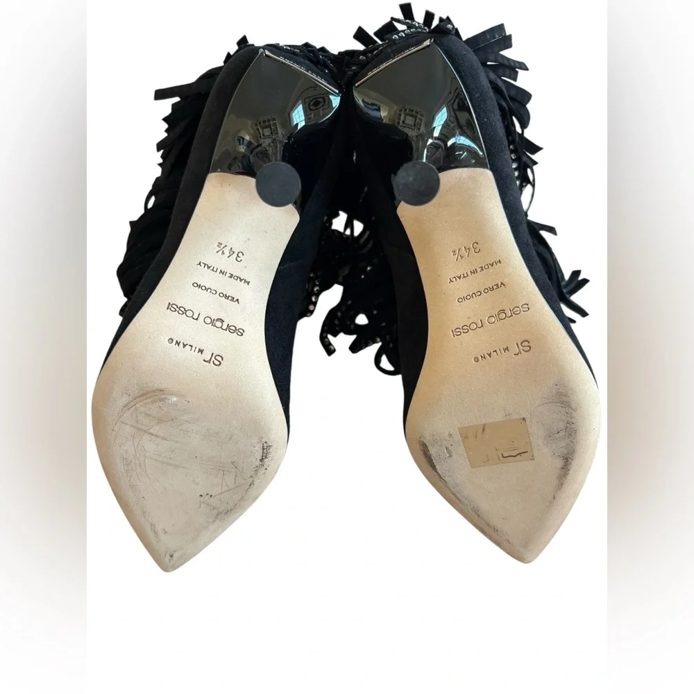 Sergio Rossi Black Ankle Boots with Silver Fringe - Picture 12 of 16